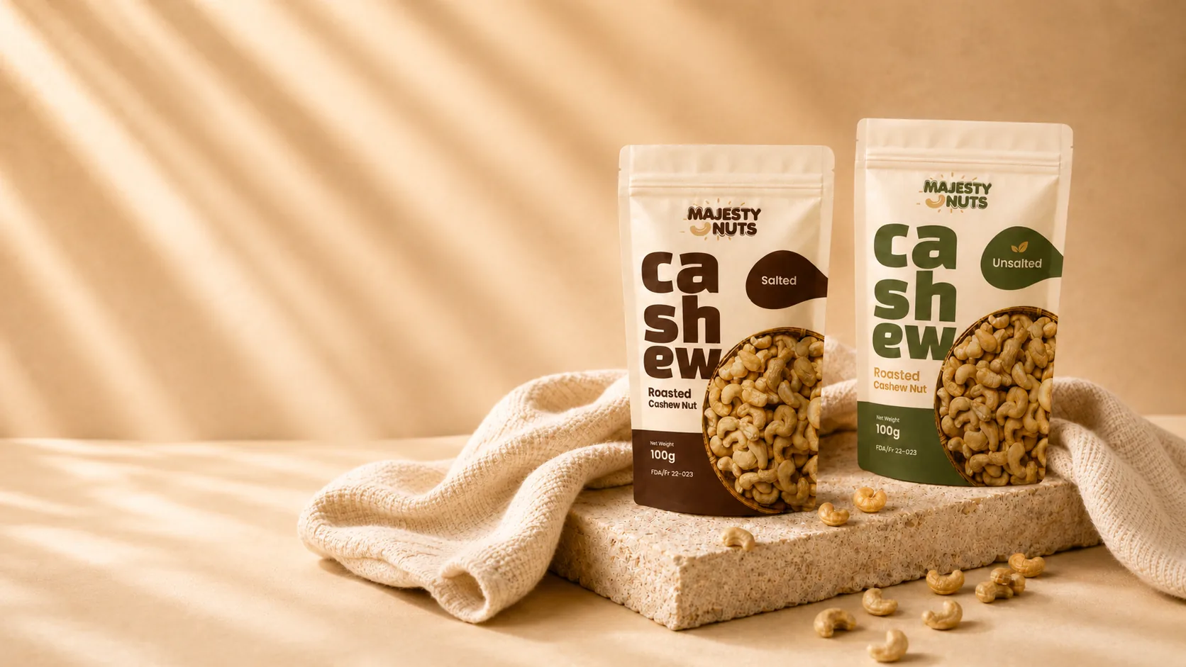 MajestyNuts salted and unsalted roasted cashew packs